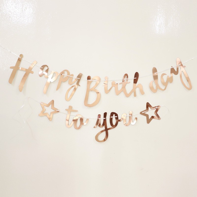 Hb Rose Gold Pull Flag - Five - Pointed Star Bunting Banner