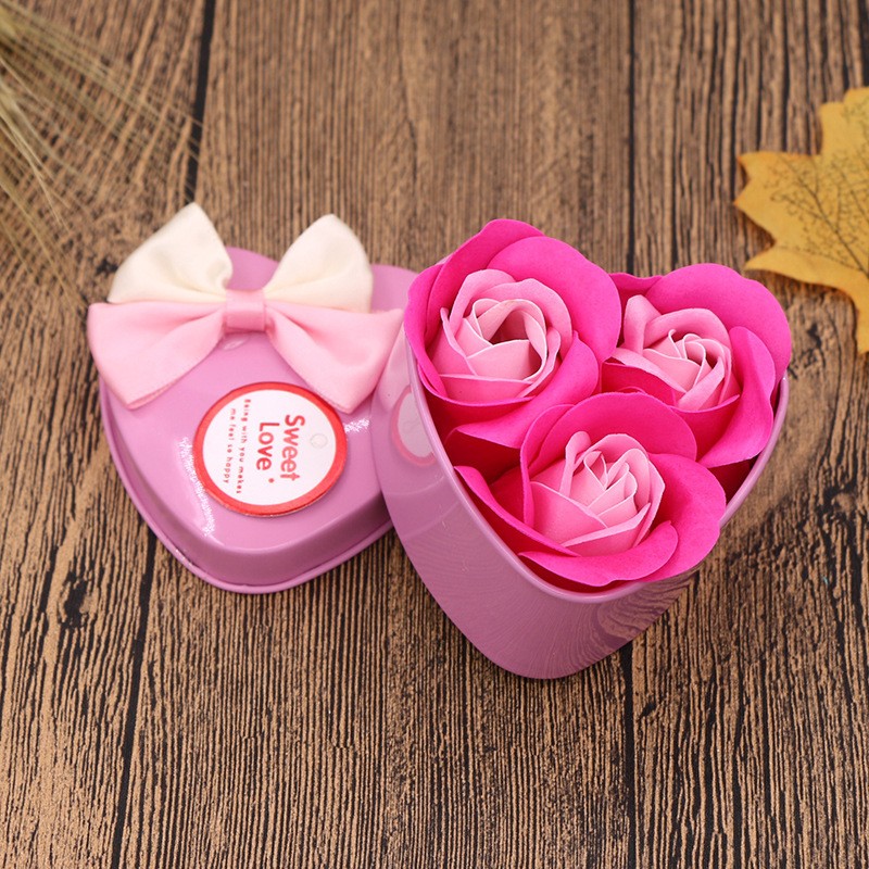 3 Small Hearts Pink Valentines Rose Soap Gift