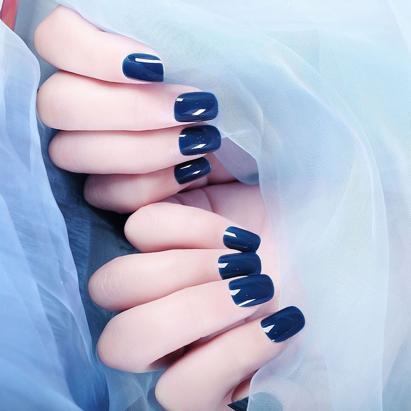 Solid Blue 359 Glue Rikadi Fake Nails Set