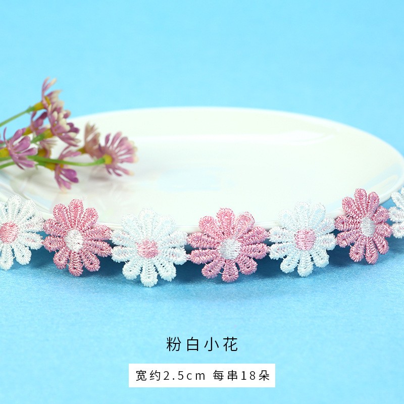 Handmade Flowers Pink And White Flowers - Width About 25Cm Lace Roll Trim