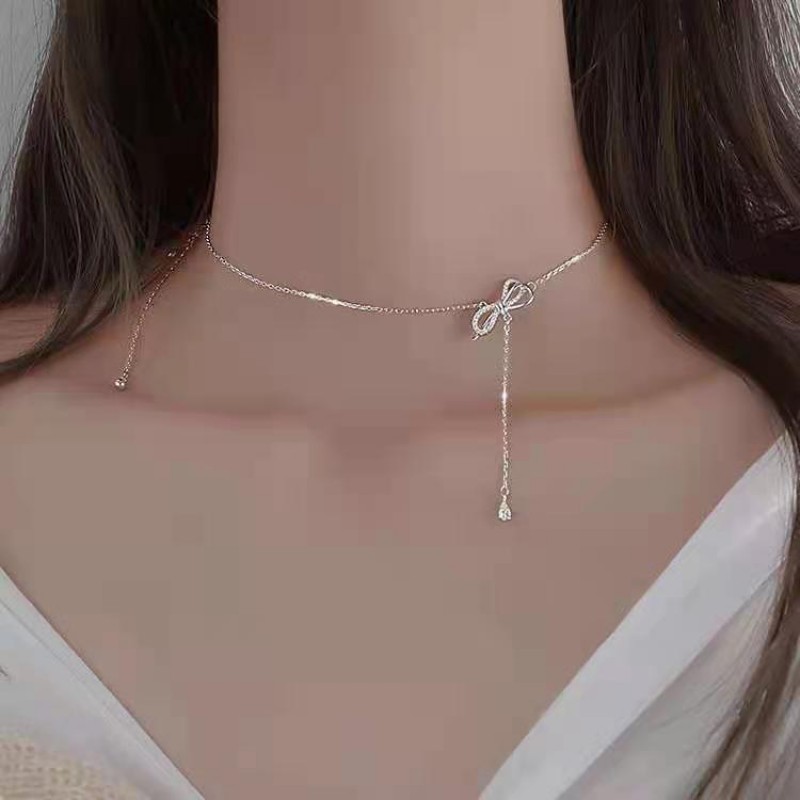 1100# Silver Bow Korean style Necklace