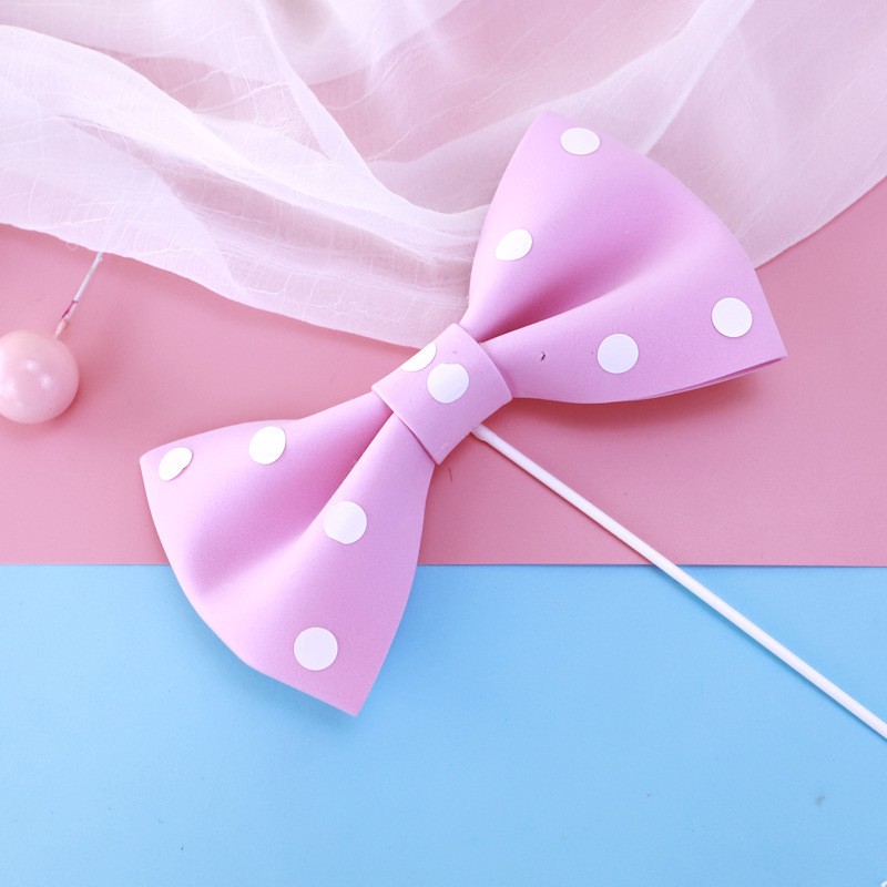 Pink Polka Dot Big Bow - 1 Pack Cake Topper Clearance