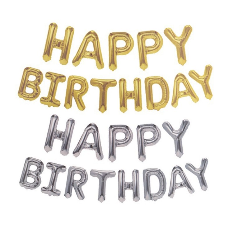 16 Inch Silver English Happy Birthday Set