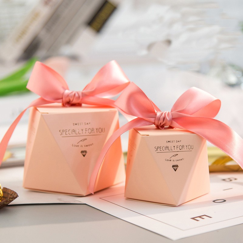 Pink - Pink Ribbon Large 7X7X10Cm Wedding Favors Box