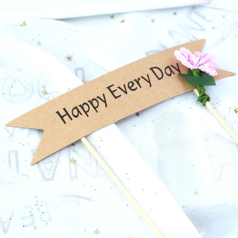 Happy Every Days Horizontal Stripe Flower - 1 Piece Cake Topper Decoration Clearance