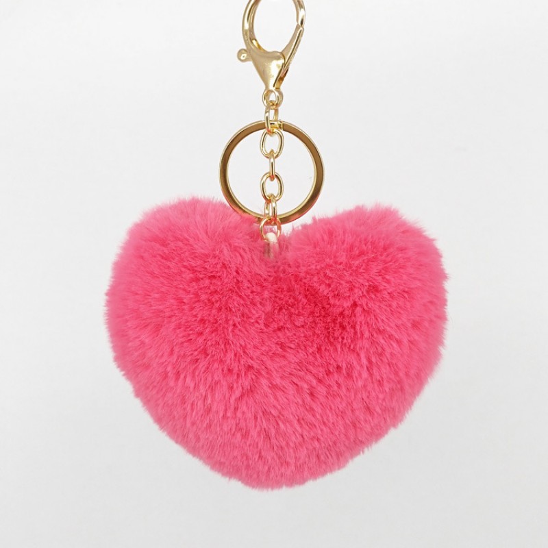 Watermelon Red 10cm Faux Fur Heart Keychain