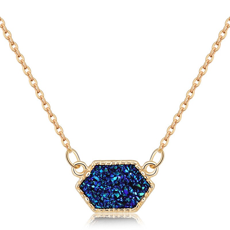 Nz351-Gold and Blue Crystal Cluster Necklace Pendant Clearance