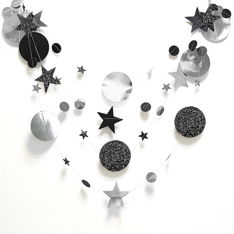 4 Meters Long Star Round Black And 1 Silver Garland Pendant