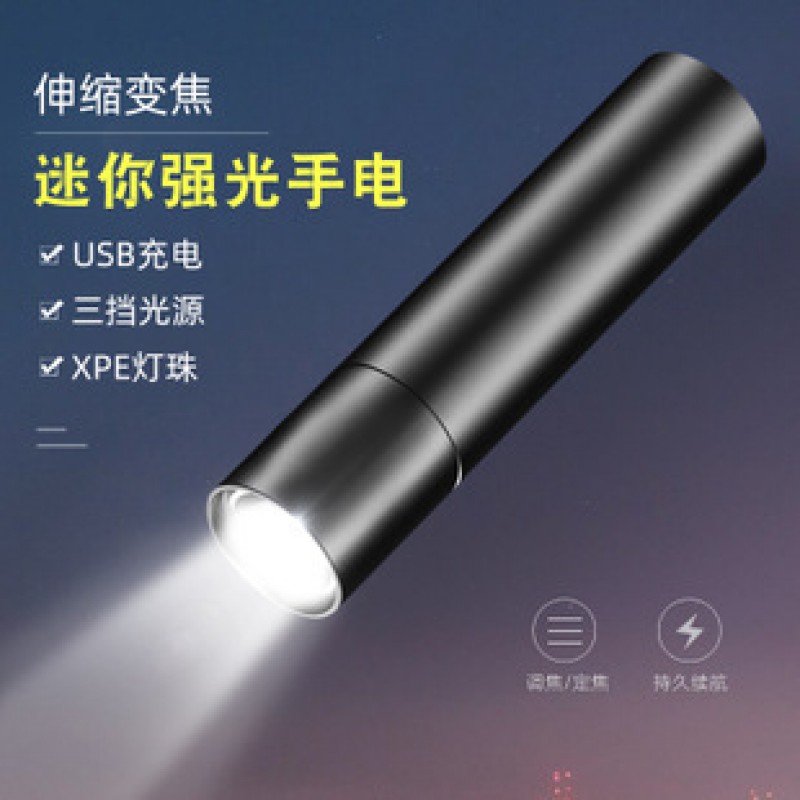 Fixed Focus-Black USB Flashlight