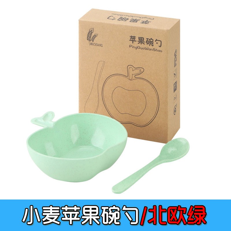 Wheat Apple Bowl Spoon Nordic Green kit Wheatstraw Eco Tableware