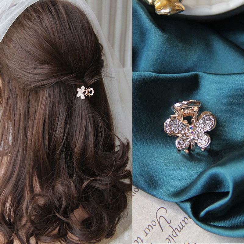 Rose Gold-Butterfly Rhinestone Clamp Kstyle Hair Clip Clearance