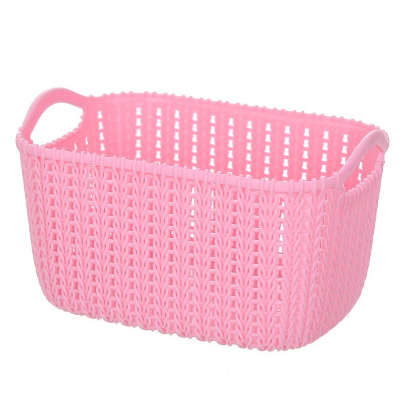 Pink Faux Rattan Storage Basket