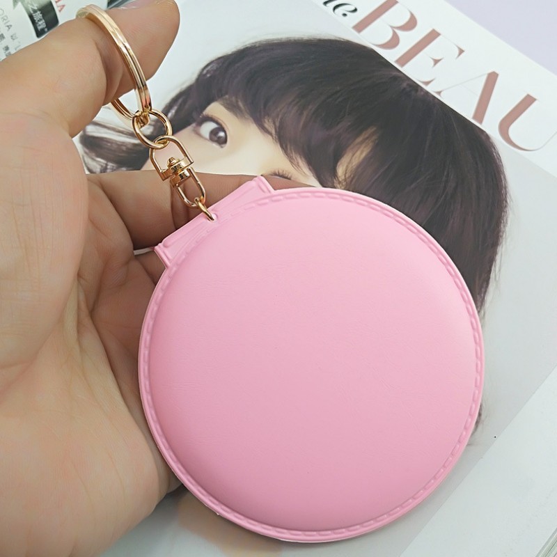 Dark Pink Golden Keychain Small Round Mirror Keyring