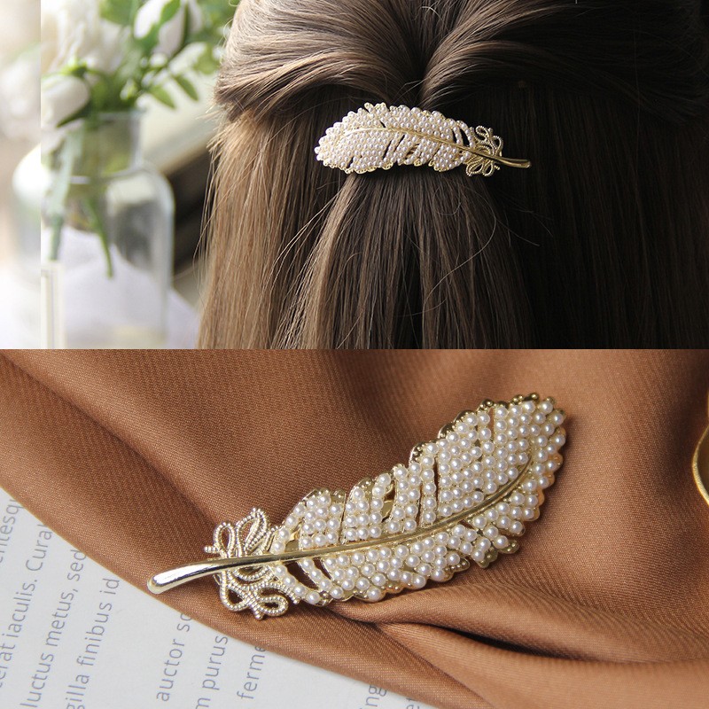 Pearl-Feather Spring Clip Korean Style Hair Clip Clearance