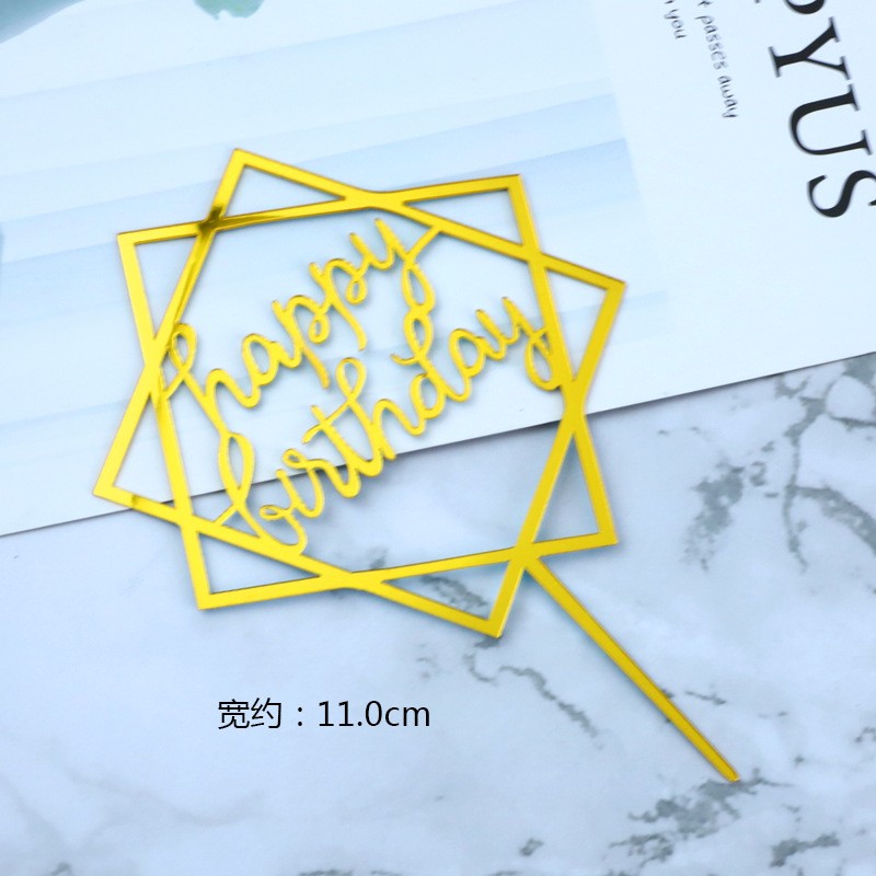 Acrylic - Gold Square Small Hp - 10 Pieces With Bottom Plate Cake Topper Clearance