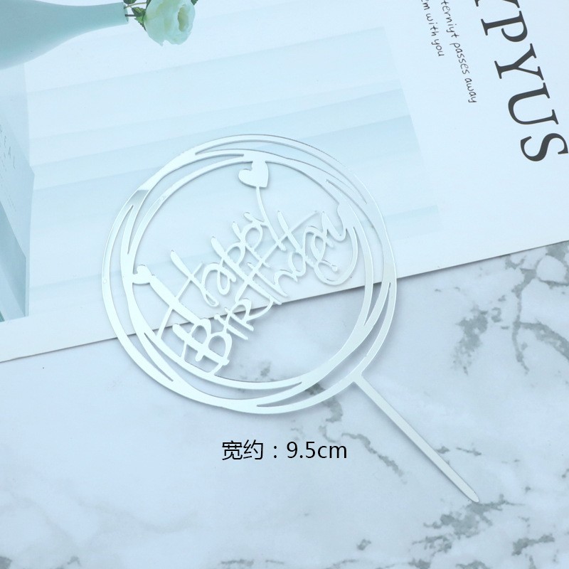 Acrylic - Silver Round With Heart - 1 Piece With Bottom Plate Cake Topper