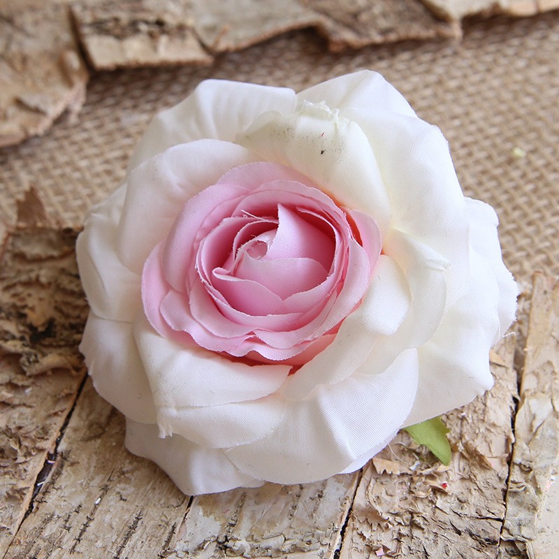 White Pink Edge Artificial Rose Head Clearance