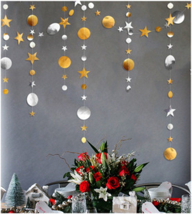 4 Meters Long Star Round Gold And Silver 1 Garland Pendant