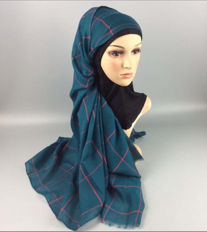 Teal Squares Cotton Maxi Scarf 