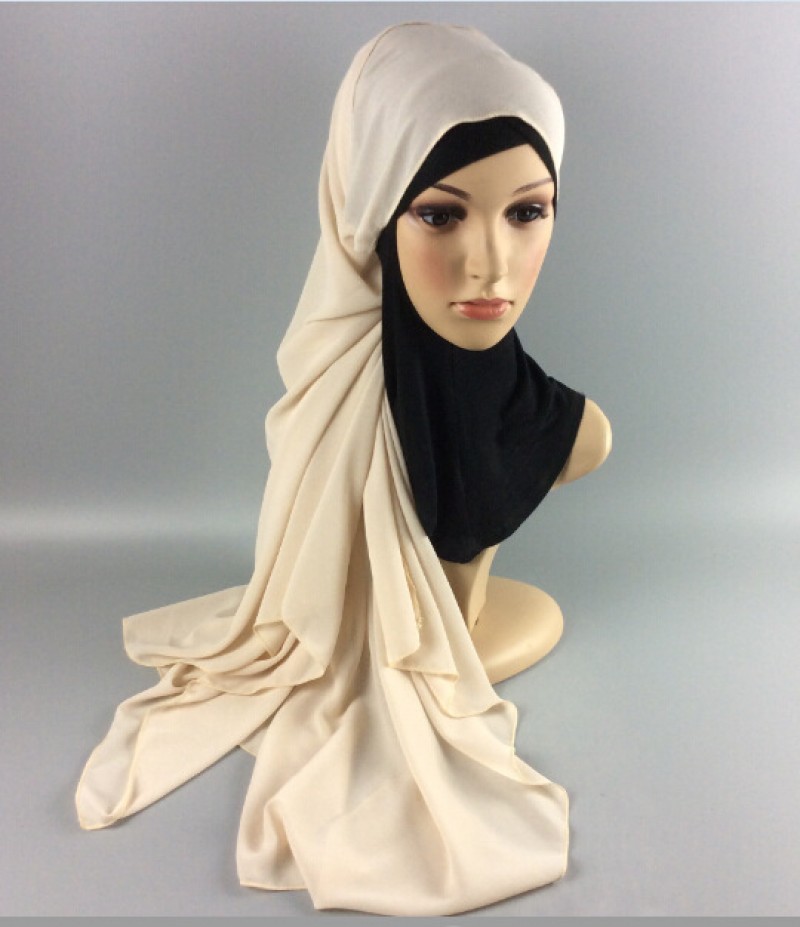 Cream Soft Chiffon Crepe Scarf 