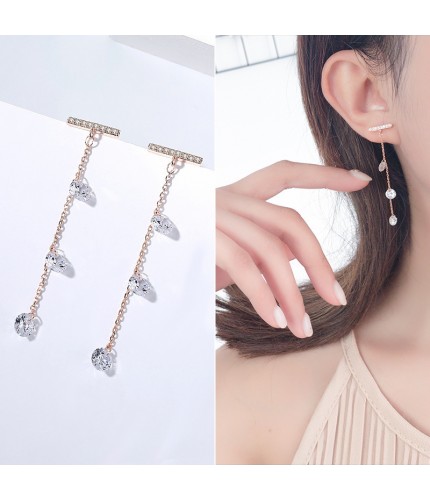Wh207-Rose Gold Silver Needle Korean Style Earrings