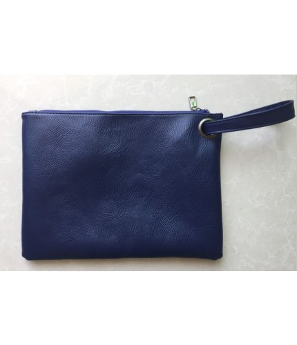 Blue Zipper Large Clutch Handbag