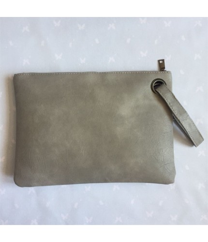 Grey Zipper Large Clutch Handbag