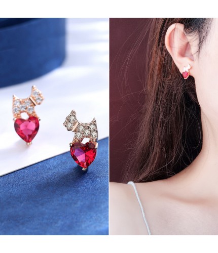 Wh178-Rose Gold Red Silver Needle Korean Style Earrings