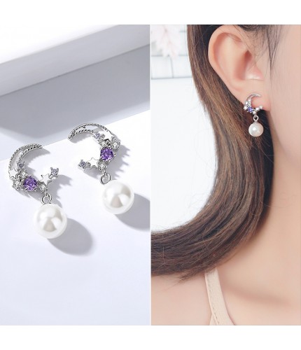 Wh193-Platinum Purple Silver Needle Korean Style Earrings