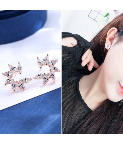 Wh158-Rose Gold Silver Needle Korean Style Earrings