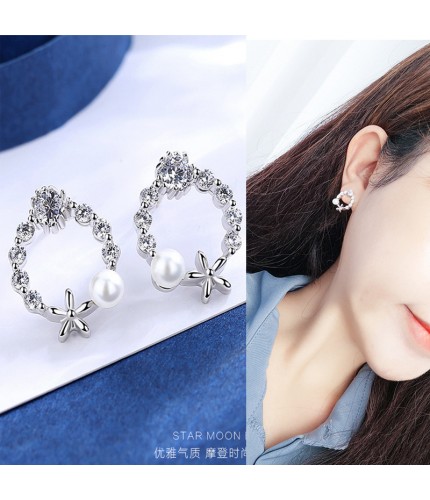 Wh120-White Gold Silver Needle Korean Style Earrings