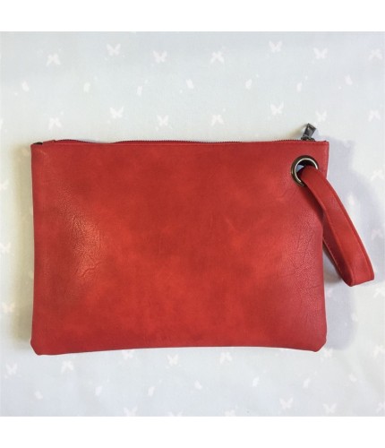 Red Zipper Large Clutch Handbag