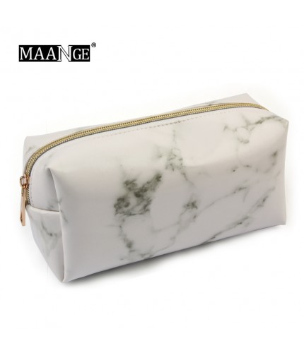 White Brush Gold Zipper Marble Pattern Cosmetic Bag