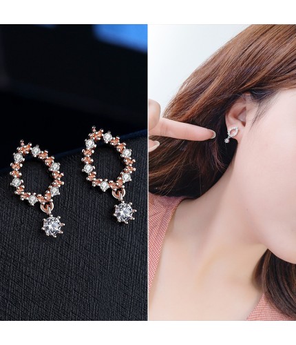 Wh205-Rose Gold Silver Needle Korean Style Earrings