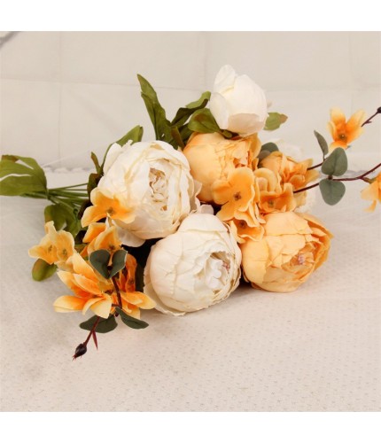 White + Orange Peony Artificial Flower