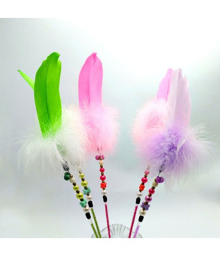 Afloating Multi- Mixed Random Colour Fluffy Feather Cat Stick Toy