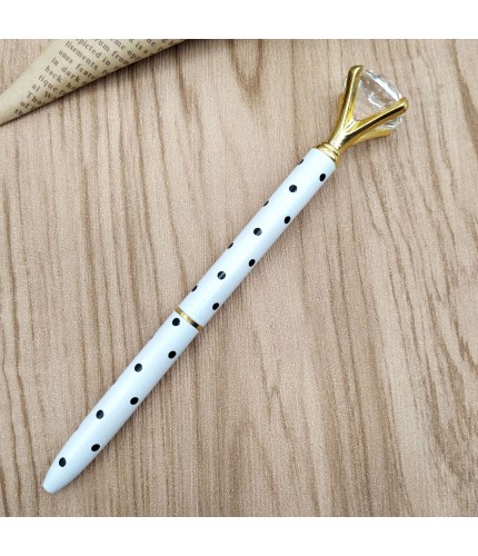 Refill White Bar Black Dot Crystal Pen