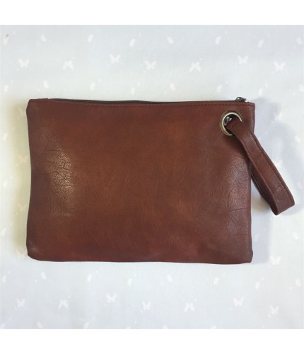 Light Brown Zipper Large Clutch Handbag