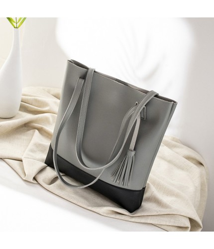Dark Gray Korean Style Tassel Tote Bag