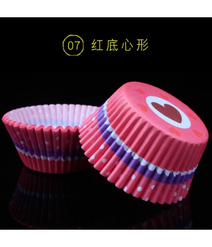 No.07 Red Heart Shape 100 Paper Cup Cake Baking Barrel