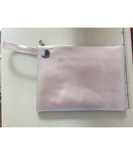Silver Zipper Large Clutch Handbag