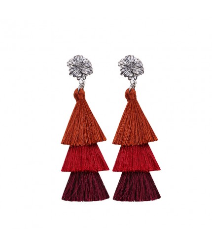 E68451 Red Tassel Drop Earrings
