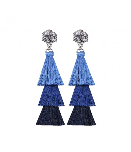 E68451 Blue Tassel Drop Earrings
