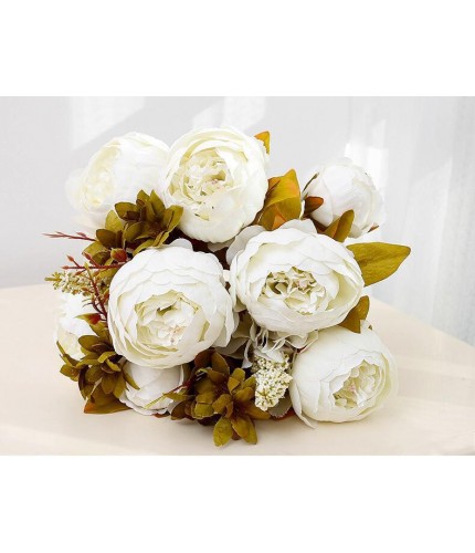 Autumn Leaves White Peony High Grade Artificial Flowers