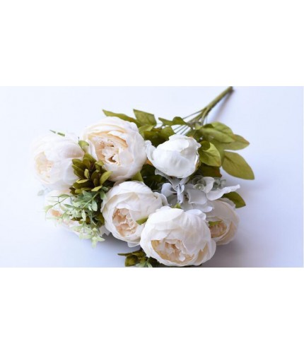 Green Leaf Milk White Peony High Grade Artificial Flowers