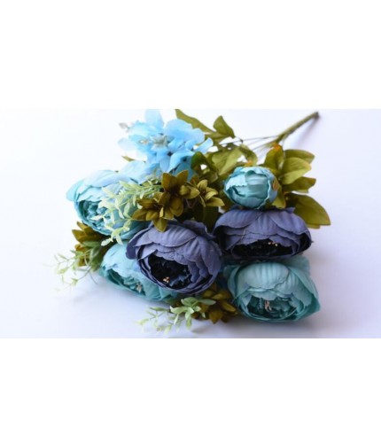 Green Leaf Purple Blue Peony High Grade Artificial Flowers