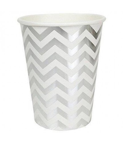 Silver Wavy Striped Paper Cups A Pack Of 8 Wave Cups