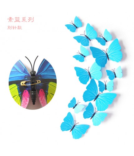 H 007 Plain Blue Pin Set Of 12 Pvc Butterfly