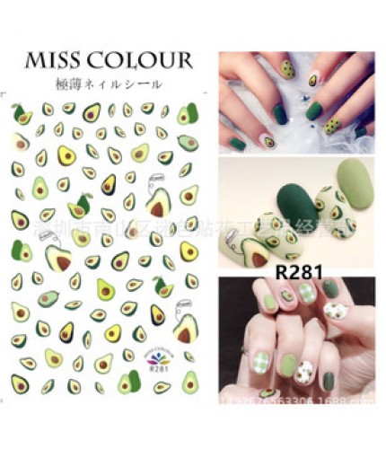 R281 Net Red Avocado Nail Stickers Clearance