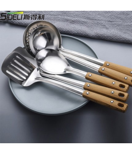 Spoon Wood Grain Handle Stainless Steel Kitchen Utensil Clearance